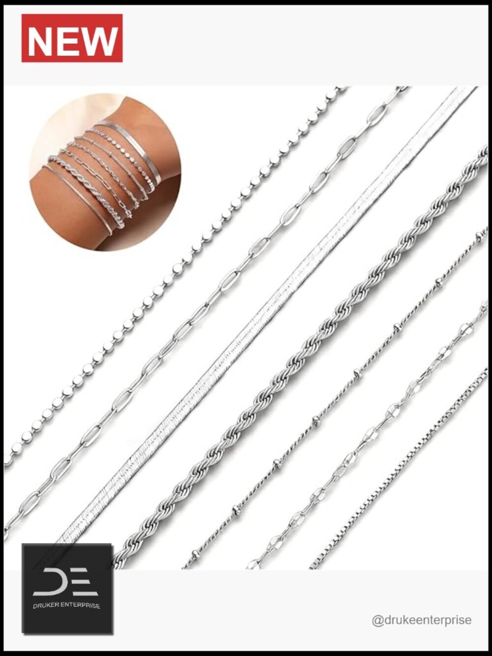 7pcs 16K Gold Plated S925 Silver Plated Bracelet Stack Non Tarnish Waterproof